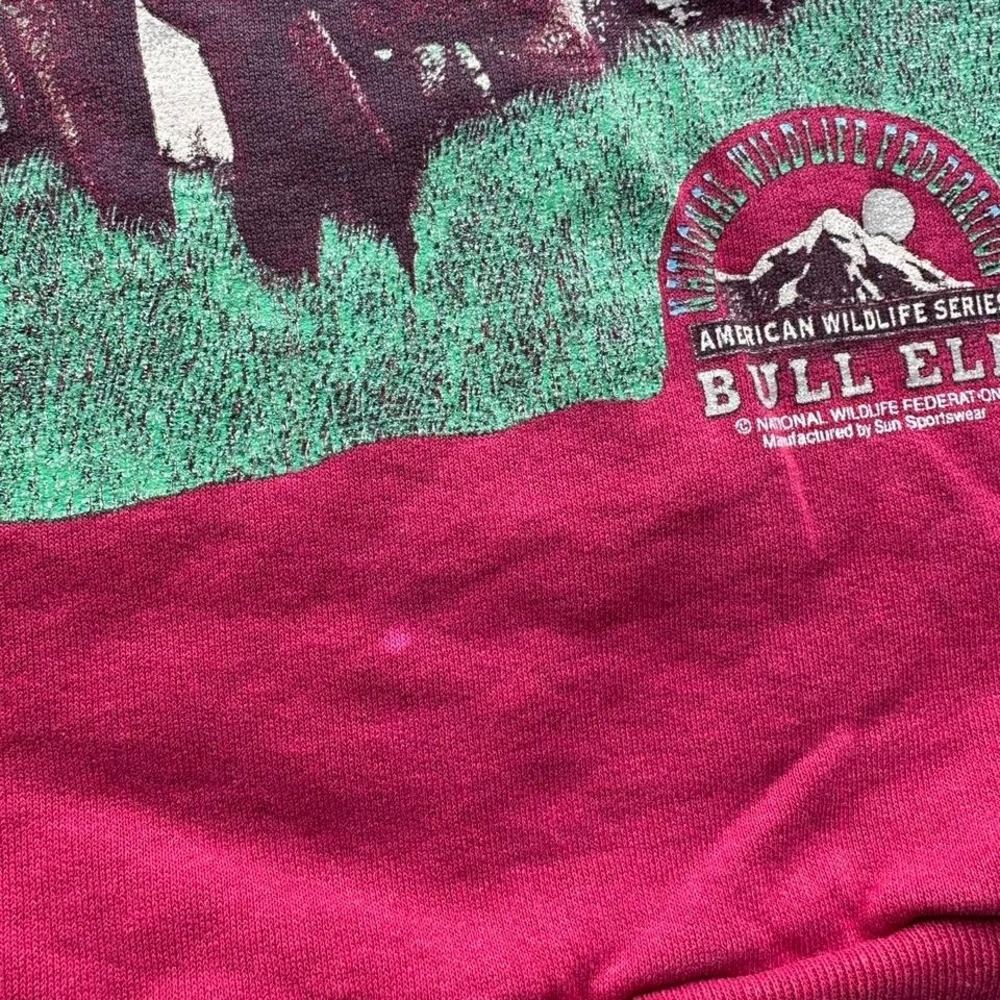 Vintage 9s National Wildlife Federation Bull Elk Graphic Sweatshirt Size Large - Picture 3 of 6